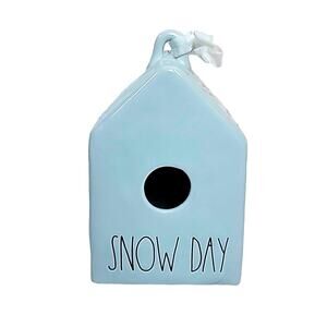 Rae Dunn Light Blue Snow Day Ceramic Birdhouse House Shaped Winter Decoration